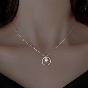*NEW 925 Sterling Silver Pearl Circle Necklace